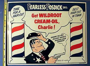   1940 1950s Fosdick Wildroot Barber Shop Sign Embossed Al Capp