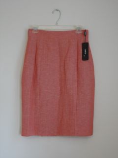 New AKRIS Salmon Wool Linen Back Slits Pencil Skirt 14