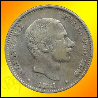   Philippines 50 Centimos de Peso 1881 Alfonso XII Silver Coin