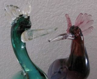 Pr (2) Tall Murano Venetian Alfredo Barbini Bird Art Glass Sculptures 