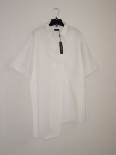 New AKRIS Alabaster White Cotton Asymmetrical Short Sleeve Blouse 