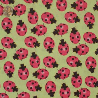 Alexander Henry Quilt Fabric Ladybugs Pink Green New 1
