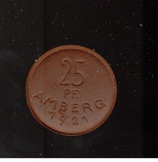 1921 Amberg Germany Porcelain Coin Ceramic 25 Pfenning
