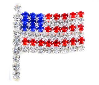   CRYSTAL PATRIOTIC AMERICAN FLAG USA LAPEL PIN CLIP BROOCH BROACH SILVE