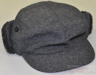 Amicale Black/Grey Pattern Muff Hat W/ Faux Fur Lining Sz S/M