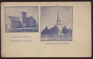 Postcard Altoona KS Two Church Views 1906