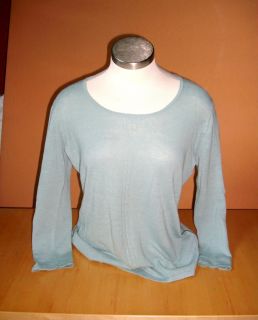 Alison Sheri Summer Knit 3 4 Sleeve Cable Front Sweater Seafoam Green 