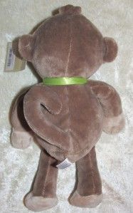 Carters Brown Velour Tan Monkey Green Bow Plush Stuffed Baby Toy Lovey 