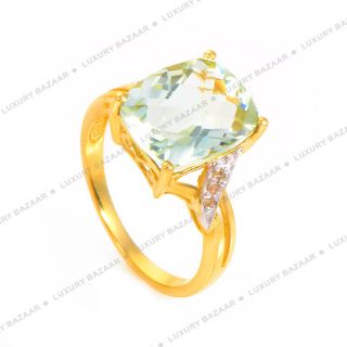 10K Yellow Gold Green Amethyst Diamond Ring
