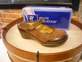 White Mountain Mallard Brown Leather Perforated Mary Jane Mule 10 New 
