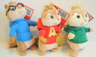 New Jakks Alvin and The Chipmunks Plush Toy Set Alvin Theodore Simon 6 