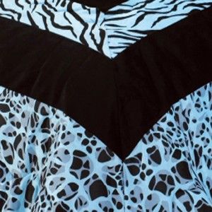 7PC NEW Blue Faux Fur Zebra Animal Print Comforter Set **KING **