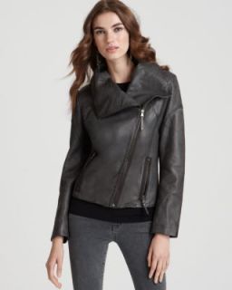 Andrew Marc New Gray Leather Asymmetric Zip Up Jacket L BHFO
