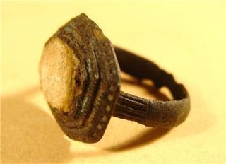 Ancient Roman Bronze Ring AD 300 Enamel VERY RARE Glass Size 12
