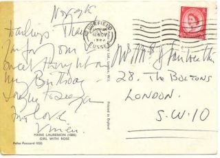 Vivien Leigh Vintage 1953 Handwritten Signed Postcard Douglas 