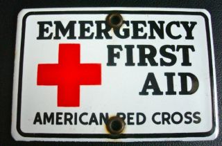 Vintage Old American Red Cross Emergency First Aid Porcelain Metal 