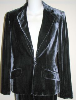 Stunning Anne Klein Fitted Pant Suit Blue Rayon Silk Velvet Sz2