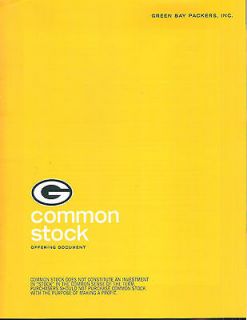 2011 GREEN BAY PACKERS COMMON STOCK STOCK OFFERING DOCUMENT RARE IN 
