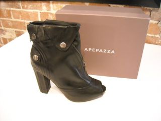 Apepazza Las Vegas BLACK Leather Peep toe Ankle Boot 8.5 NEW
