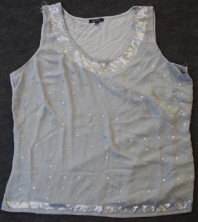Anne Klein Womens Plus Size Embellished Silver Scoop Neck Tank Size 