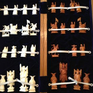 Antique Chinese Ox Bone Ivory Chess Set Stunning