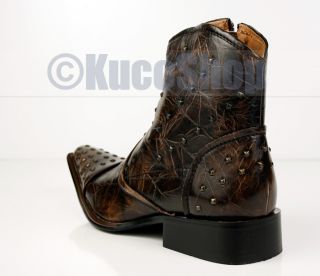 Mens High Ankle Boots Shoes Studded Punk Rock Brown Size 10