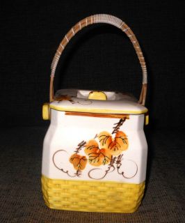 Vintage Antique Cookie Jar Porcelain Basket Hand Painted