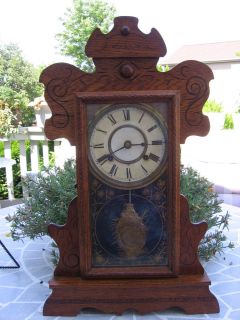 Antique Oak New Haven Shelf Mantle Clock