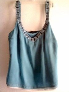 Antonio Melani 100% Silk Sequin Black and Clear Turquoise Size M