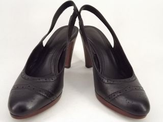 Womens shoes black leather Antonio Melani 9 5 M wingtip slingback heel 