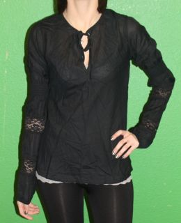FORNARINA Womens Lorant Black Laced Long Sleeve Tunic Shirt Sz Small 