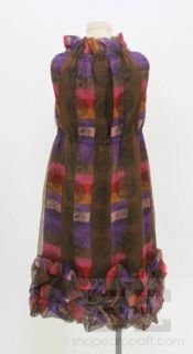 Anna Sui Multicolor Plaid Print Silk Ruched Hem Dress Size S
