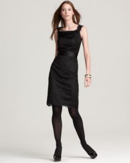 Anne Klein New Black Lace Satin Drape Neck Shift Cocktail Dress 14 