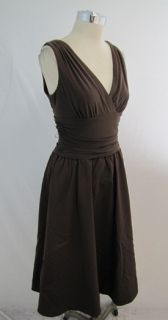 New Jessica Howard Brown Jersey/ Taffeta V Neck Ruched Waist A Line 