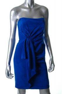 Nicole Miller $300 Blue Strapless Padded Bust Silk Cocktail Dress New 