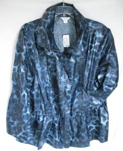 CJ Banks Water Repellant Blue Leopard Anorak Style Jacket