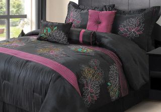 7pcs queen alexandra black and purple comforter set 