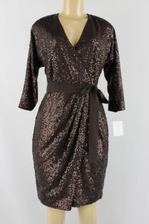 Suzi Chin women dress 3/4 sleeve copper brown sequin size 10