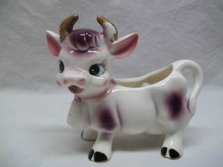 vintage purple porcelain cow creamer made in japan bull time