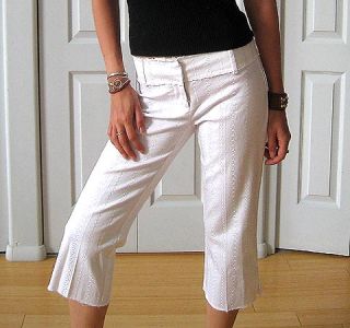 Arden B White Capri Capris Crop Cropped Eyelet Embroidered Pants Small 