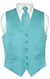 Biagio Turquoise Aqua Blue Silk Dress Vest Necktie S