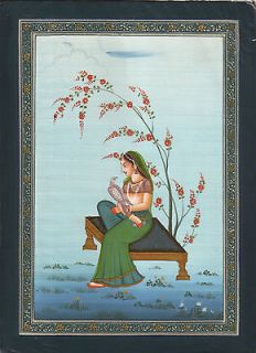 Indian Miniature Painting Hand Painted Mughal Empress & Bird of Prey 