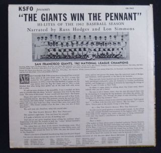 GIANTS WIN THE PENNANT 1962 FANTASY KSFO LP NM San Francisco
