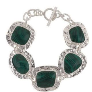   Artisan Crafted Sterling Silver Hammered Geometric Malachite Bracelet