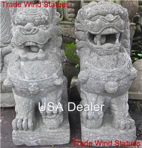   Carved Stone GUARDIAN Lion of Buddha FOO DOG zen GARDEN STATUES #501 I