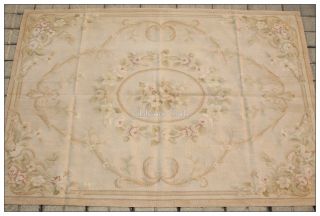 Free SHIP 4x6 Aubusson Area Rug Antique Pastel Beiges Wool Woven Muted 