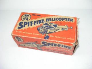 Vintage Ranger Steel 260 Spit Fire Tin Sparking Toy Helicopter in Box 