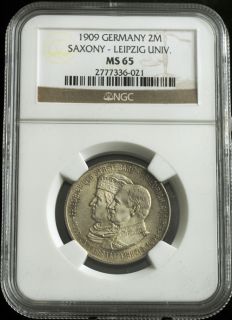 1909 germany fredrick august iii silver 2 mark coin ngc ms 65 500th 