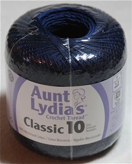 Aunt Lydias Classic Size 10 Crochet Thread 350 Yards Navy Blue 0486 