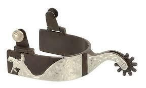 WESTERN ADULT SPUR BROWN STEEL SPUR WITH SILVER REINING HORSE TRIM 